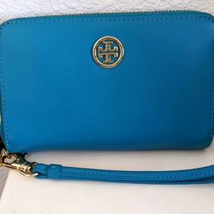 Tory Burch Leather Turquoise Wallet Wristlet